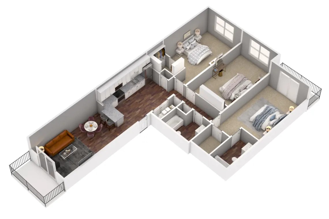 Floor plan for 3 beds, 2 baths, 1568 sqft